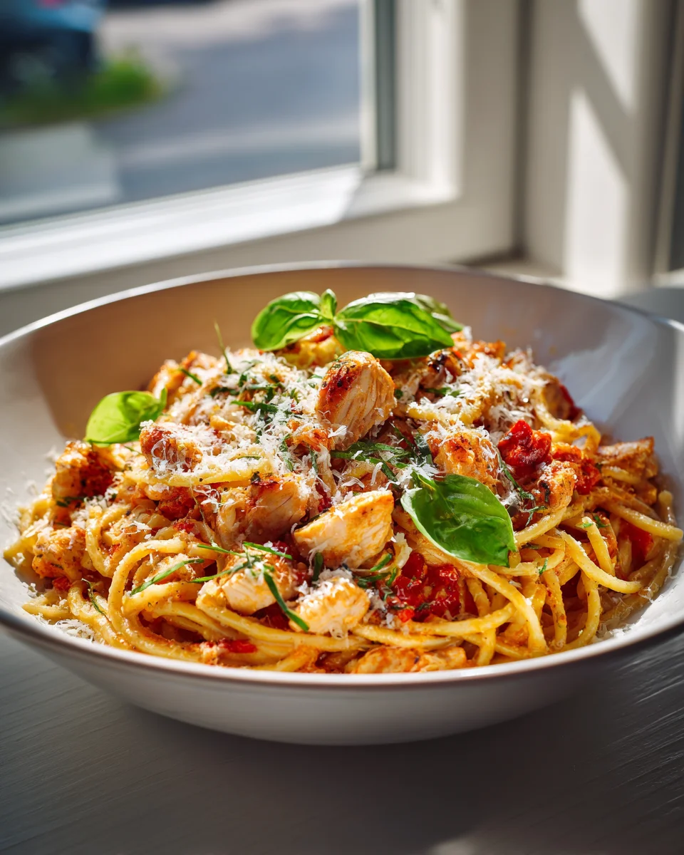 Cremige Hähnchen Tomaten Pasta mit Parmesan – Schnelles Rezept
