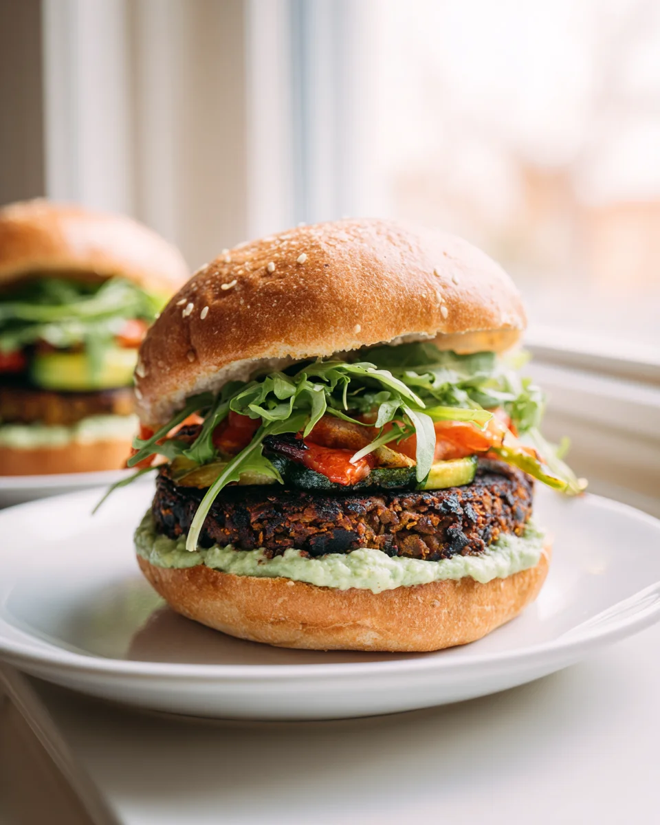 Veggie Burger mit Grillgemüse auf Beef-Burger-Bun – Lecker!
