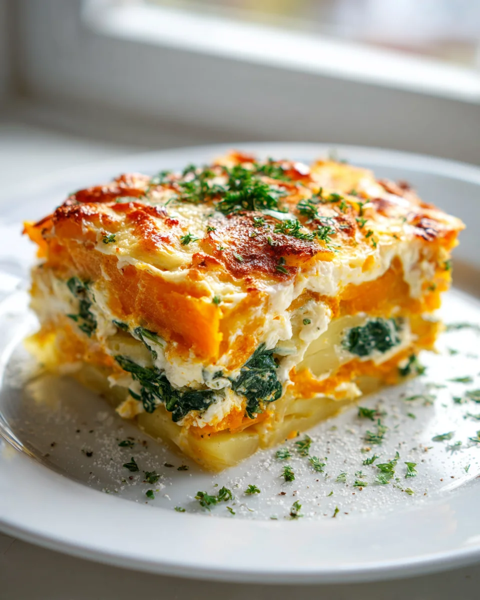 Extra Cremiger Kürbis Kartoffel Auflauf mit Spinat Ricotta