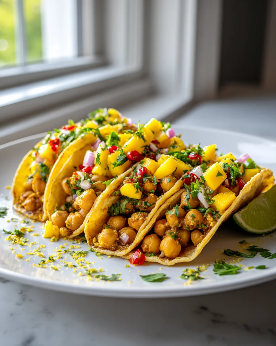 Vegane Curry Kichererbsen Tacos mit frischer Mango Salsa