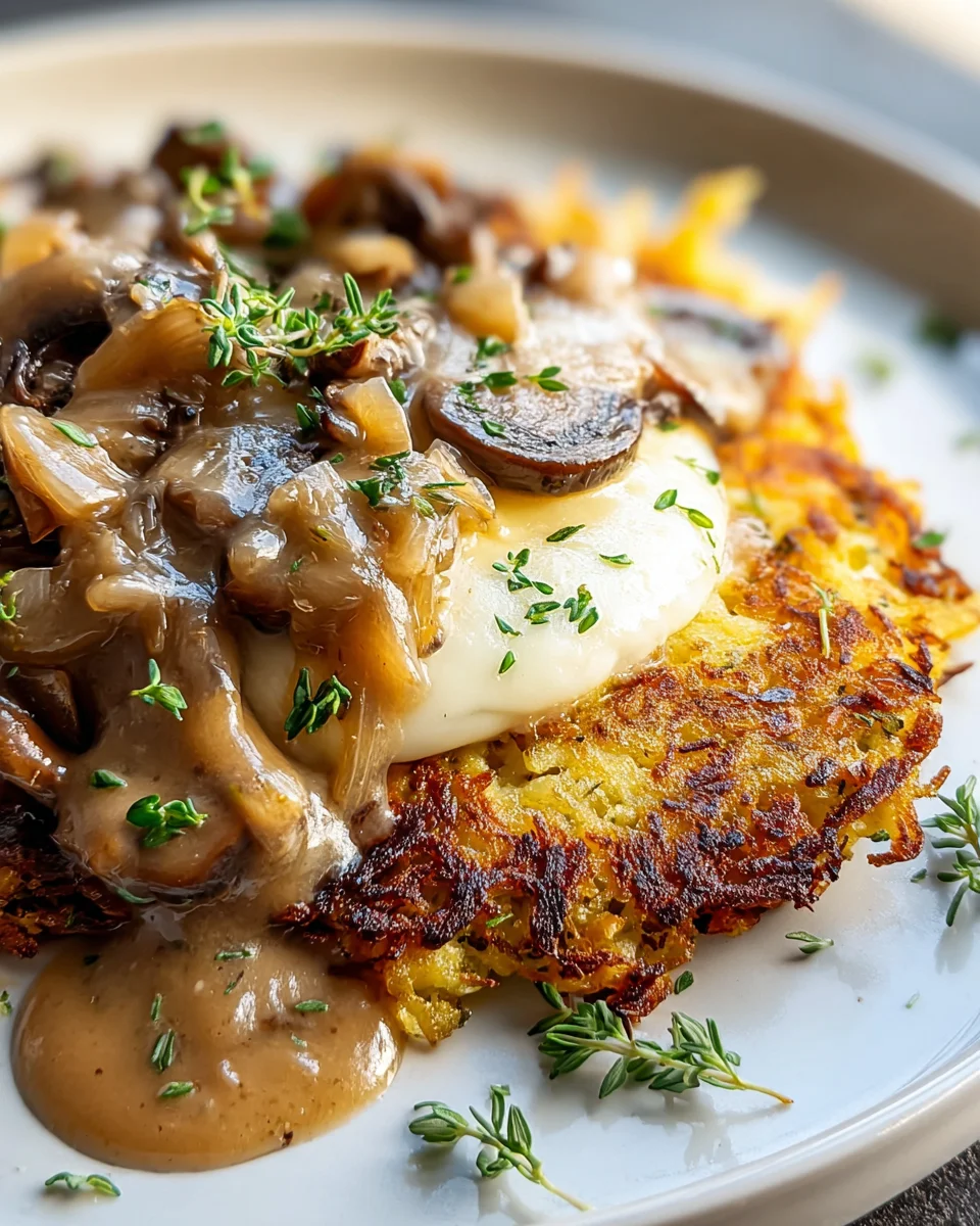 Mozzarella Rösti mit Zwiebel-Pilzrahmsauce genießen!