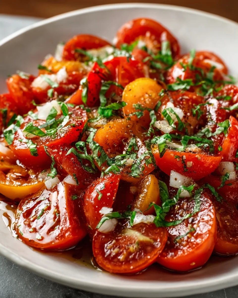 Frischer Tomaten-Knoblauch Salat – Sommerleicht genießen.