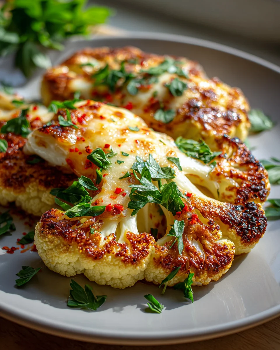 Überbackenes Mozzarella Blumenkohl Steak – lecker & gesund!