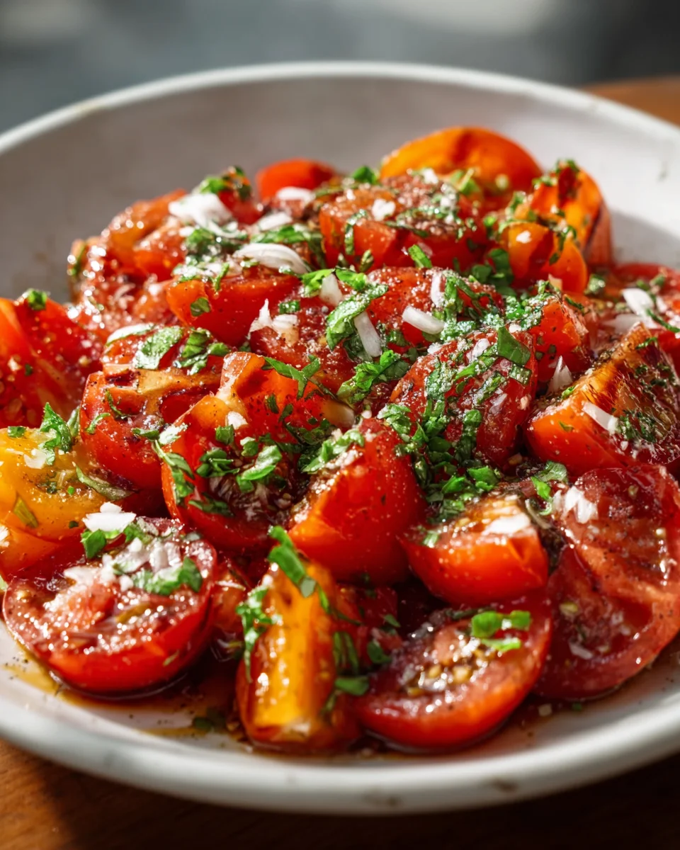 Frischer Tomaten-Knoblauch Salat – Sommerleicht genießen.