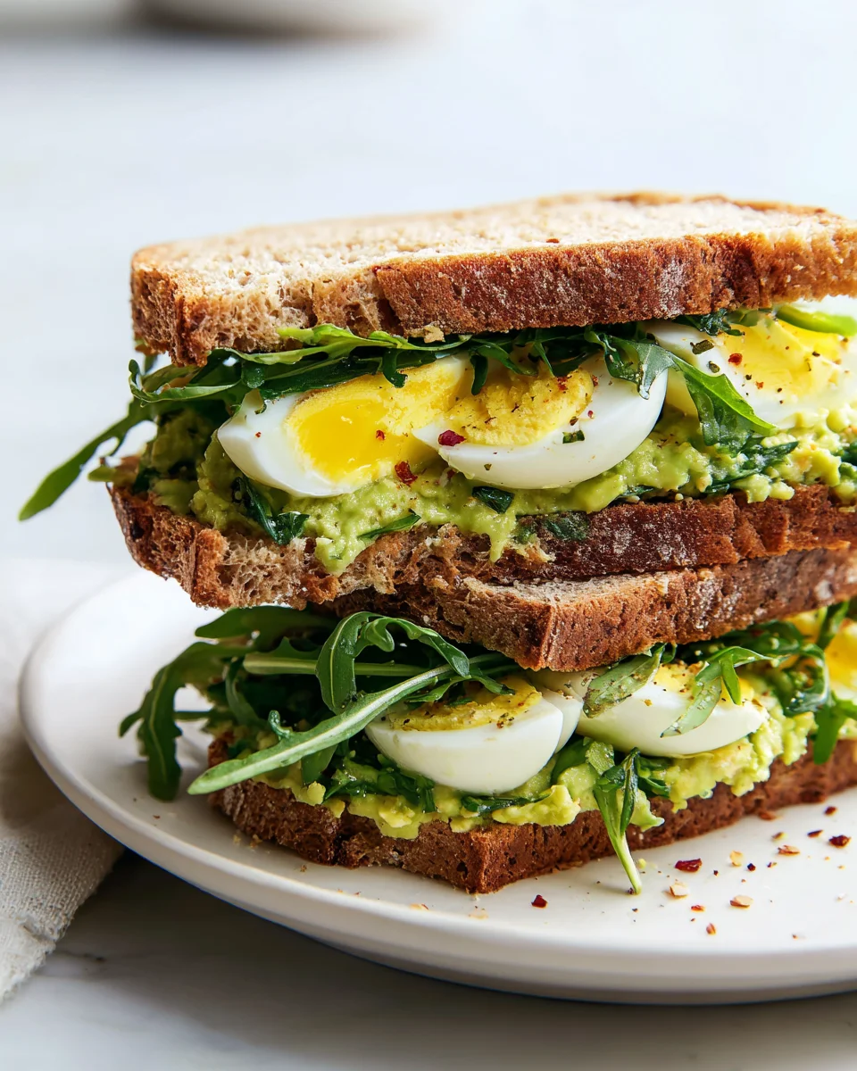 Leckere Sandwiches mit Avocado, Ei und Rucola genießen!