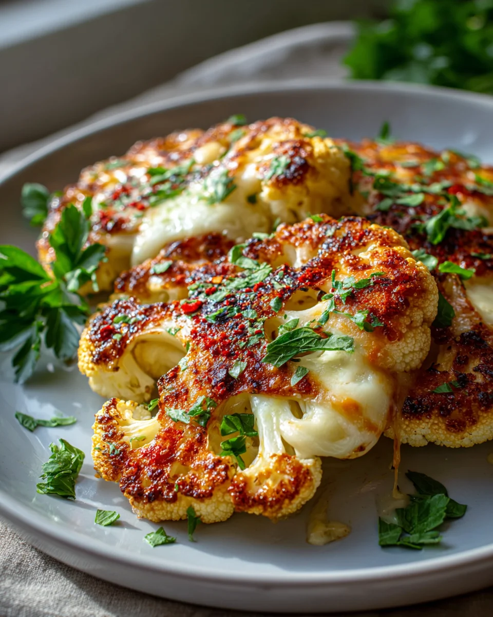 Überbackenes Mozzarella Blumenkohl Steak – lecker & gesund!
