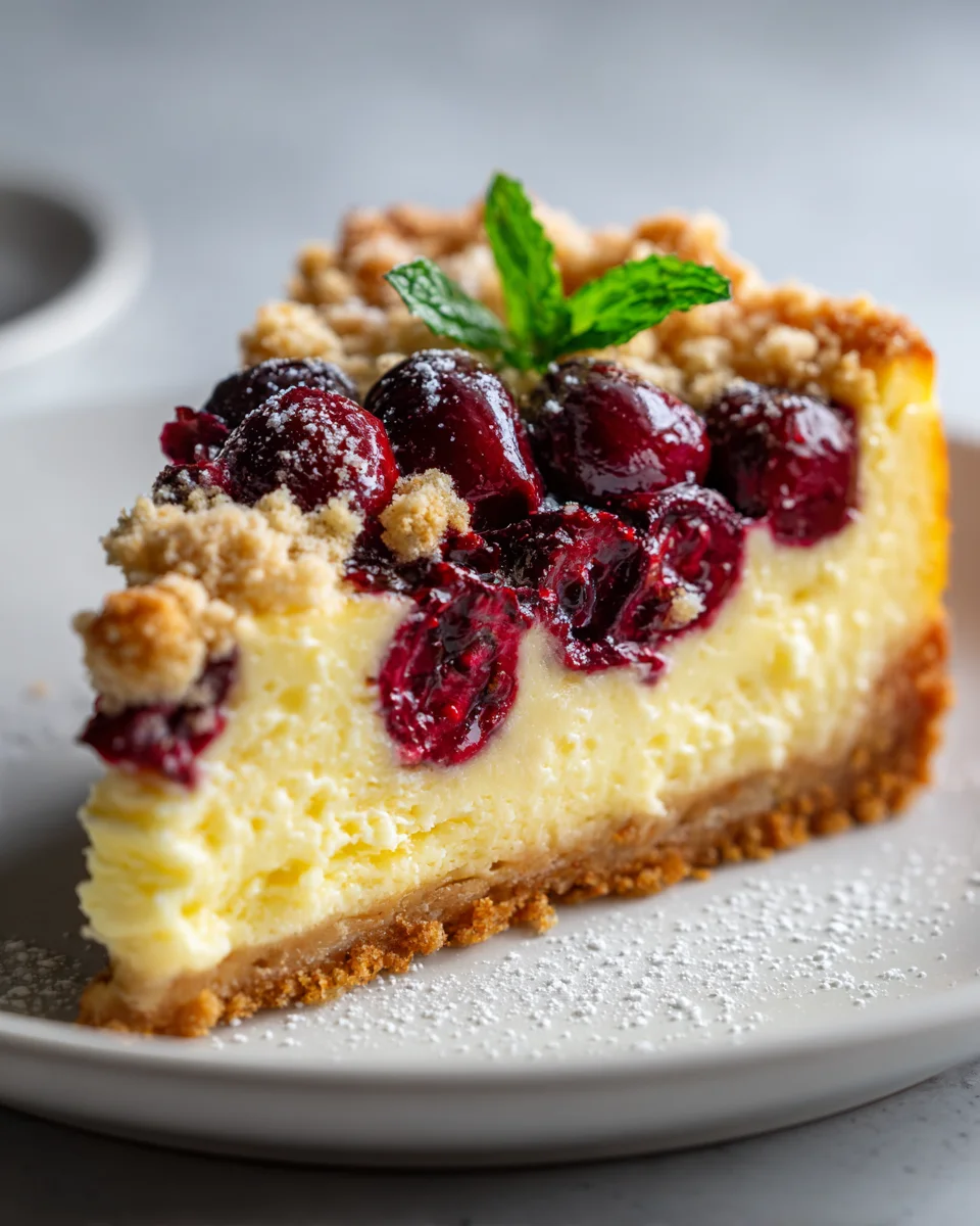 Saftiger Kasekuchen mit Kirschen & Streuseln – himmlisch!