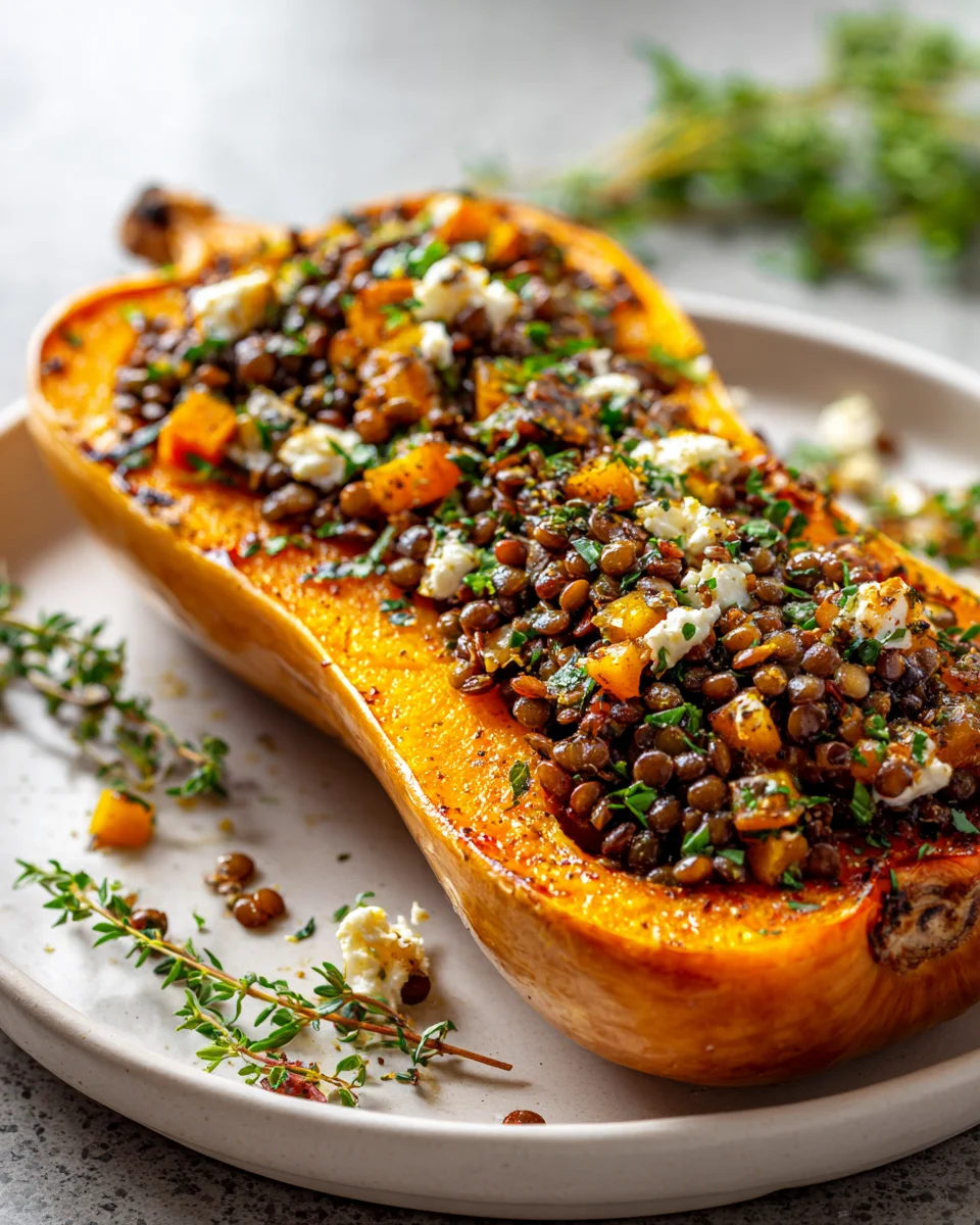 Gefüllter Butternusskürbis mit Linsen und Feta – Herbstgenuss!