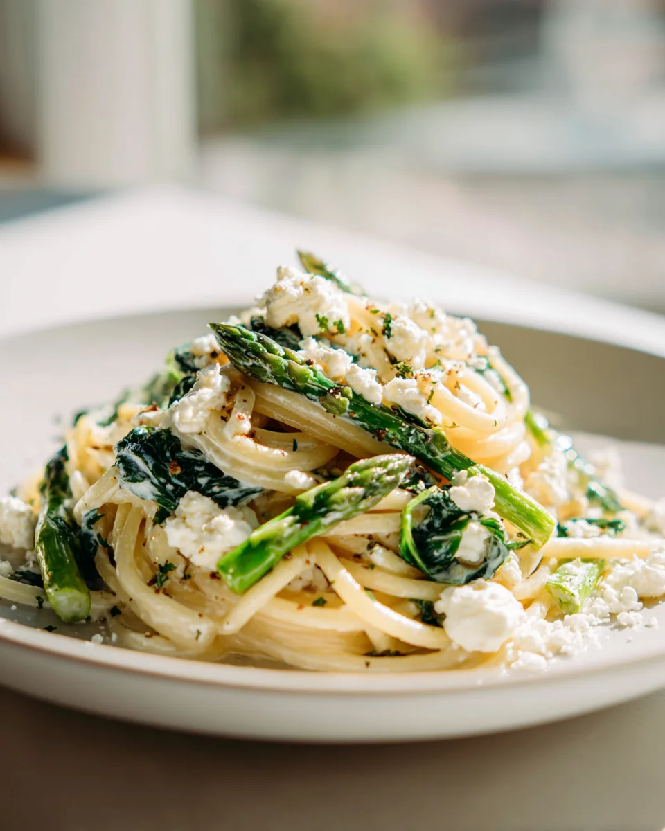 Cremige Spargel Pasta mit Spinat und Feta: Dein Rezept