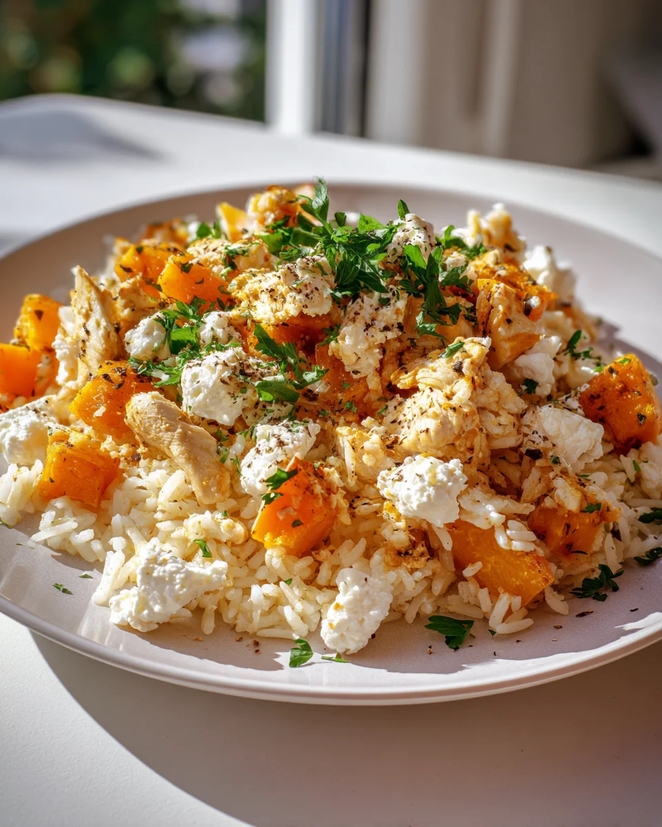 Köstliche Kürbis Hähnchen Reispfanne mit Feta: Herbstgenuss pur!