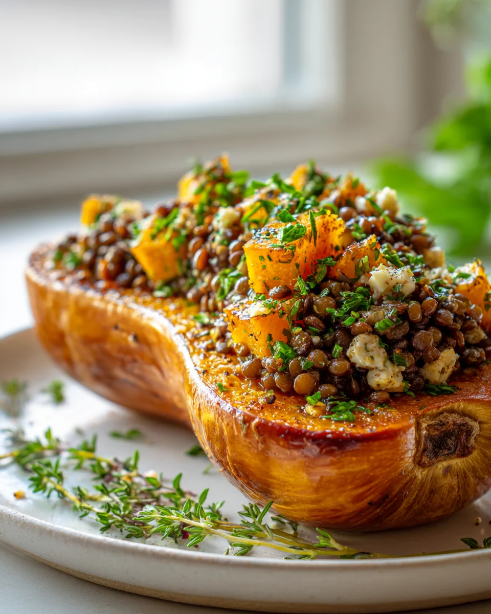 Gefüllter Butternusskürbis mit Linsen und Feta – Herbstgenuss!