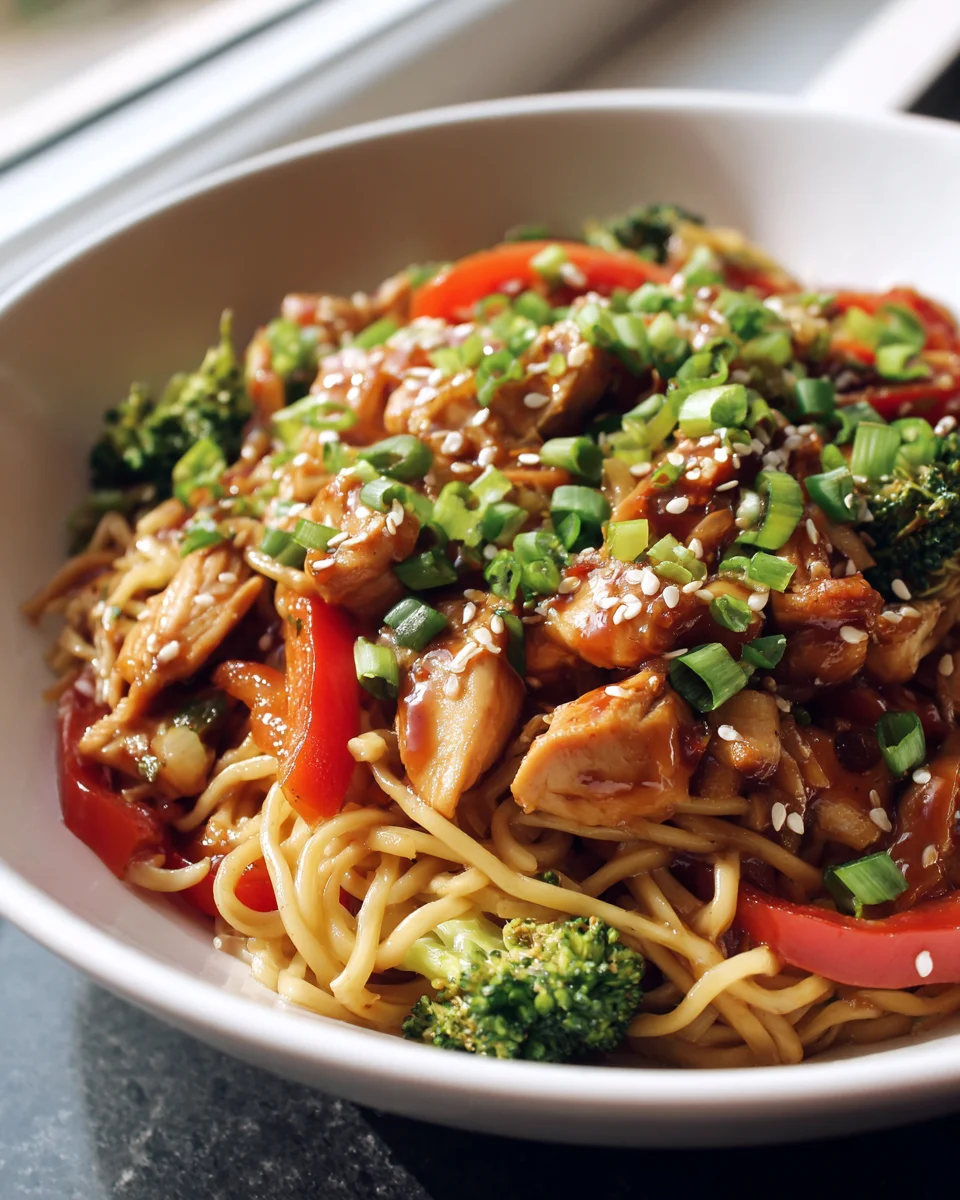 Hähnchen Teriyaki Nudeln mit buntem Gemüse: Lecker & gesund!