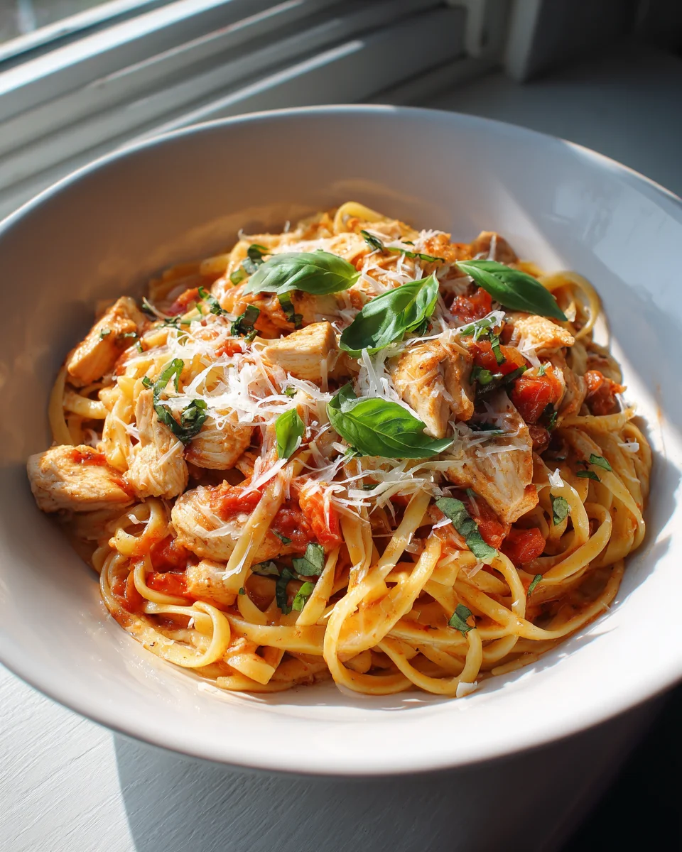 Cremige Hähnchen Tomaten Pasta mit Parmesan – Schnelles Rezept