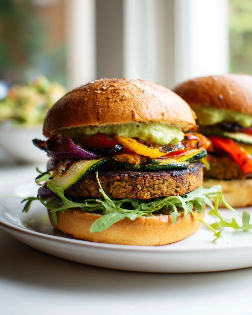 Veggie Burger mit Grillgemüse auf Beef-Burger-Bun – Lecker!