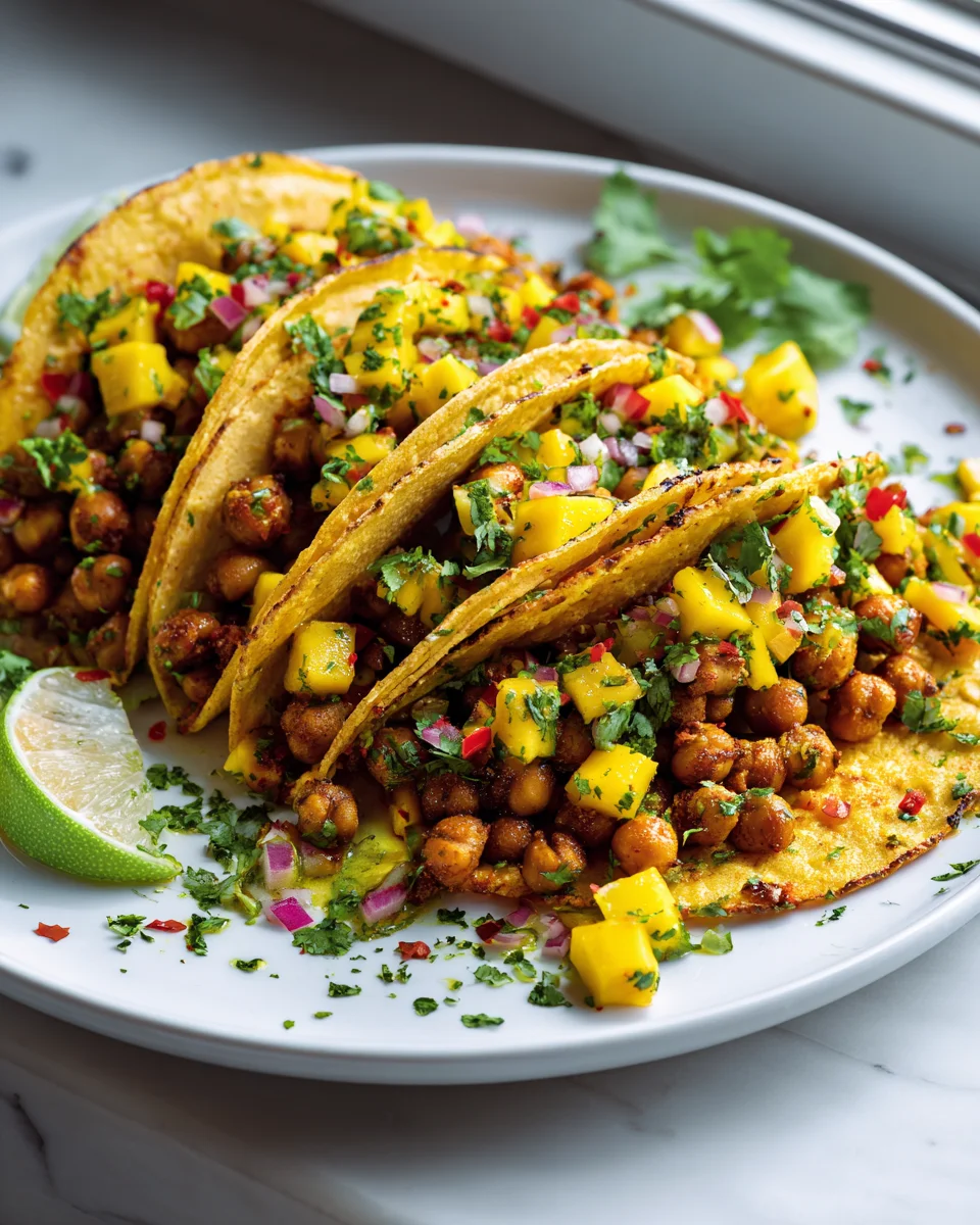 Vegane Curry Kichererbsen Tacos mit frischer Mango Salsa