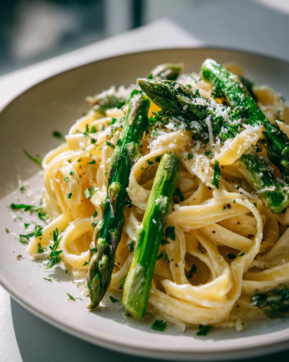 Pasta mit grünem Spargel und cremiger Zitronensauce Rezept