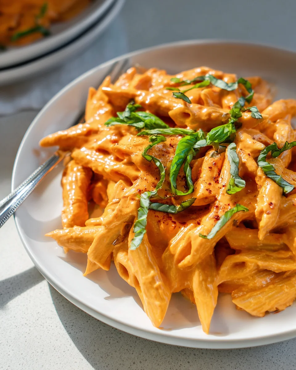 High Protein Cremige Pasta mit gerösteten Paprika