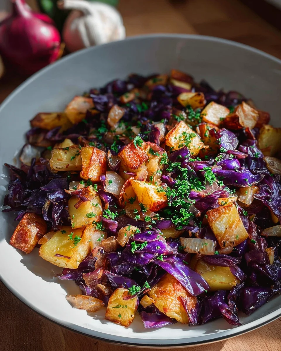 Rotkohlpfanne mit Kartoffeln