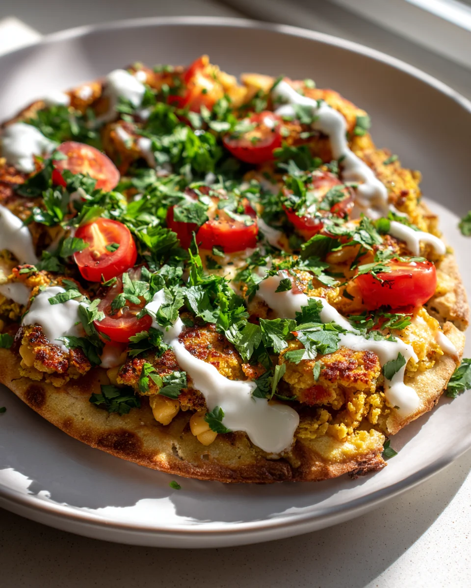 Kichererbsen-Pizza mit Knoblauch-Joghurt