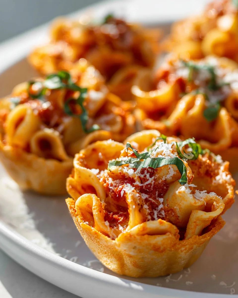 Mini Cremige Tomaten-Knoblauch Pasta Cups für Partys