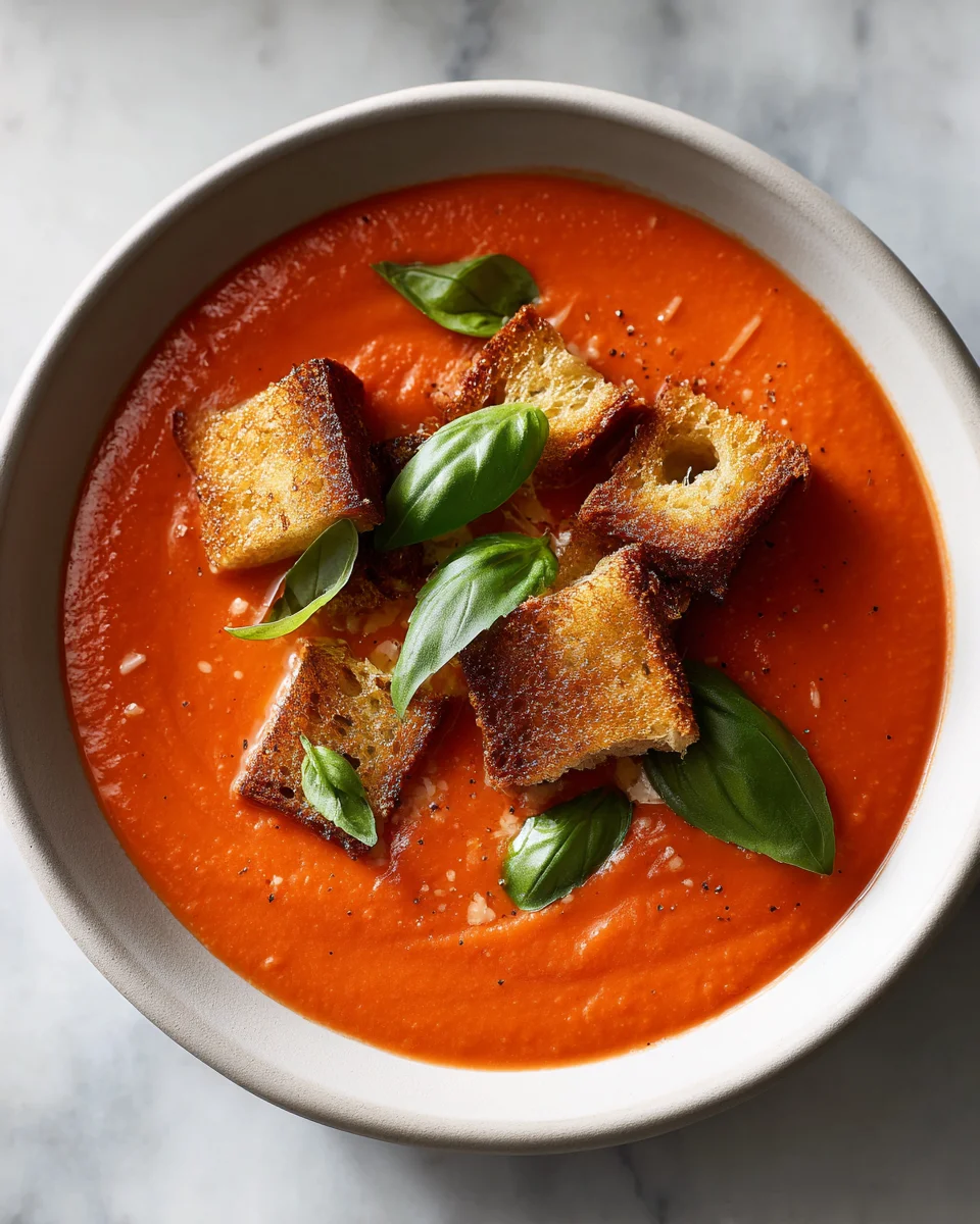 Tomaten-Basilikum-Suppe mit gegrillten Käse-Croutons Rezept