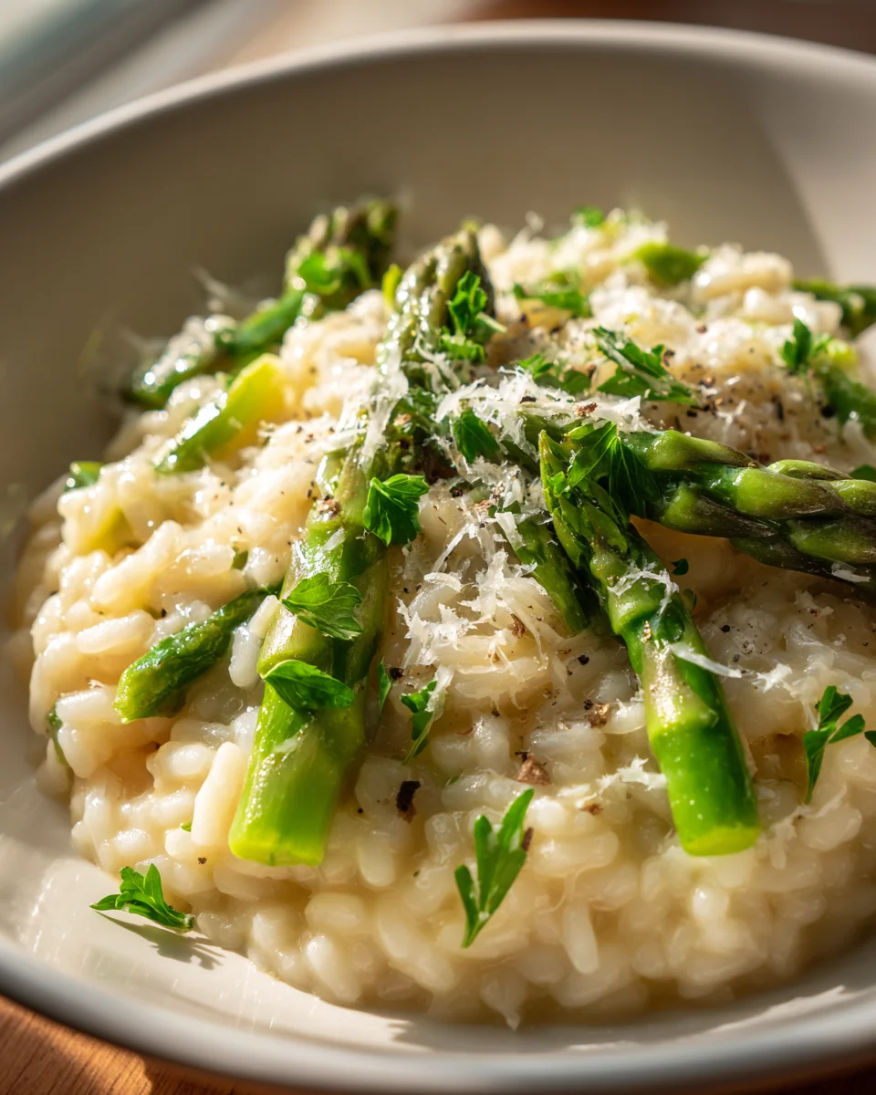 Spargel Risotto mit Weißwein, Butter und Parmesan genießen!