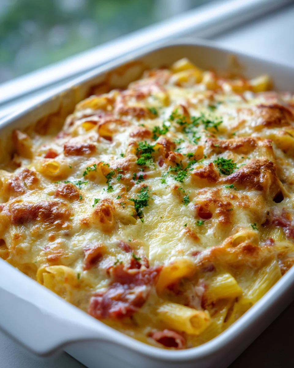 Hawaiianische Pasta-Bake mit Ananas und Rinderschinken