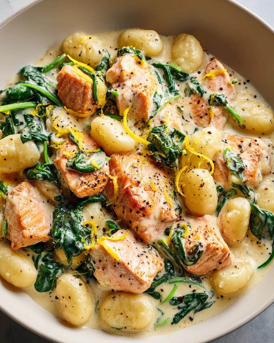 Zitronen-Lachs-Gnocchi mit Spinatzauber