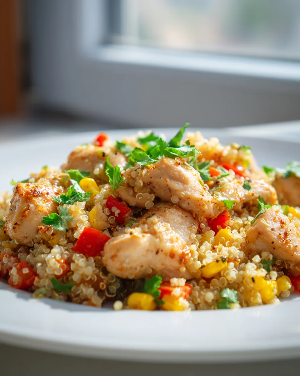 Leckeres One Pot Fiesta Chicken mit Quinoa und Gemüse Rezept