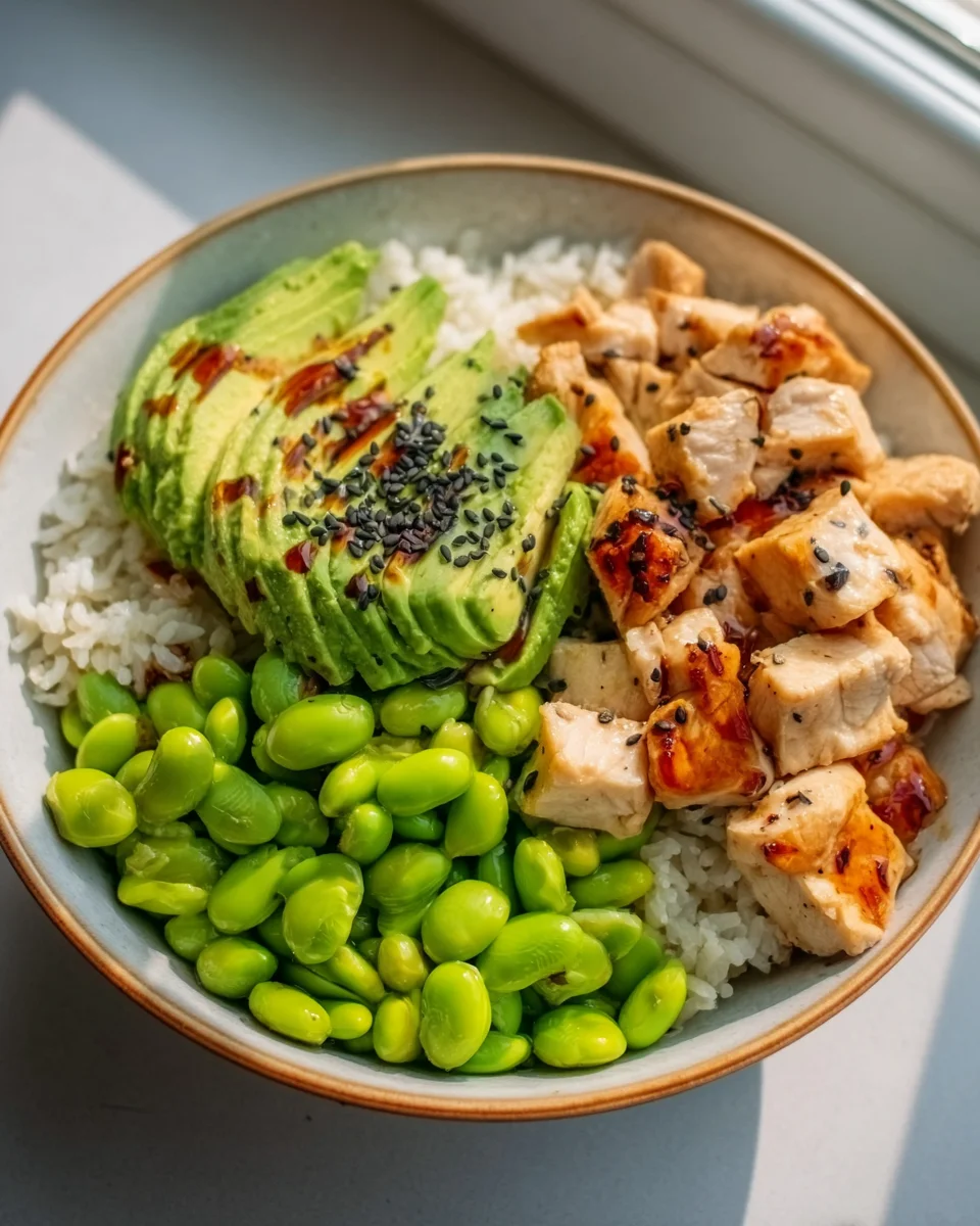 Protein Power Bowl: Hähnchen, Edamame & Avocado Rezept