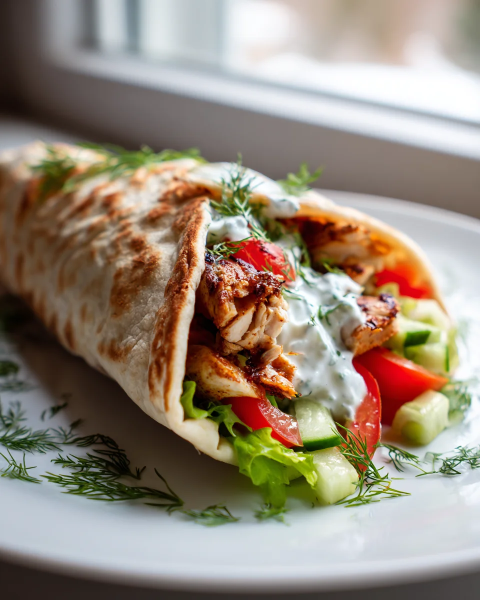 One Pan Griekse Kip Flatbread Wraps mit Tzatziki Rezept