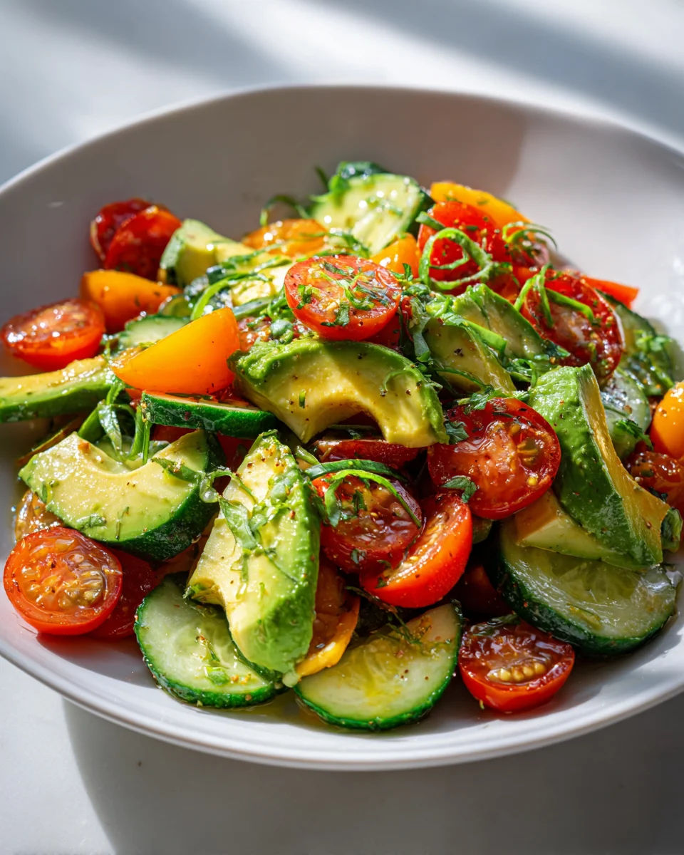 Avocado-Tomaten-Gurken-Salat mit Limetten-Vinaigrette Rezept