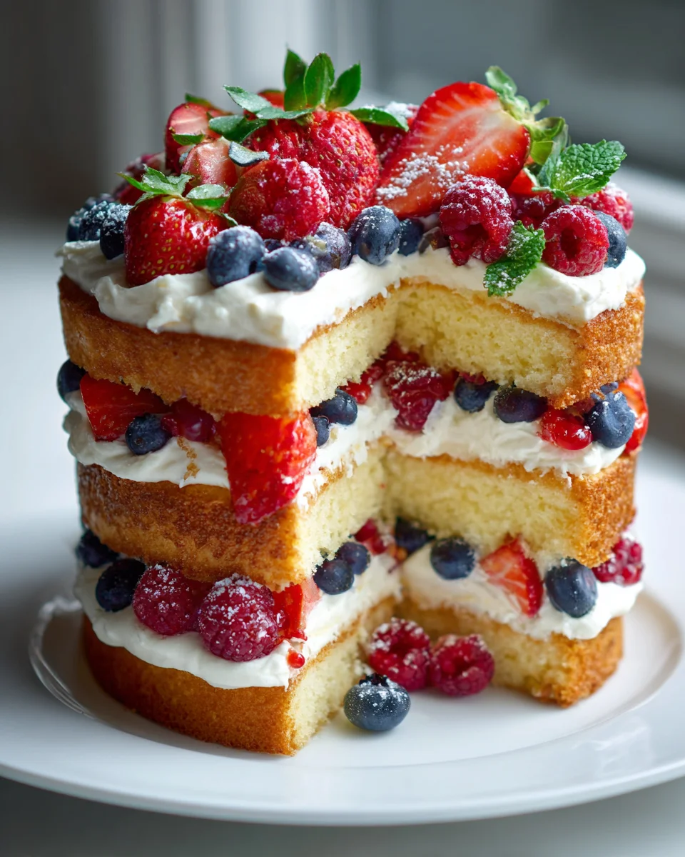 Naked Cake Torte mit frischen Beeren und leichter Sahnefüllung