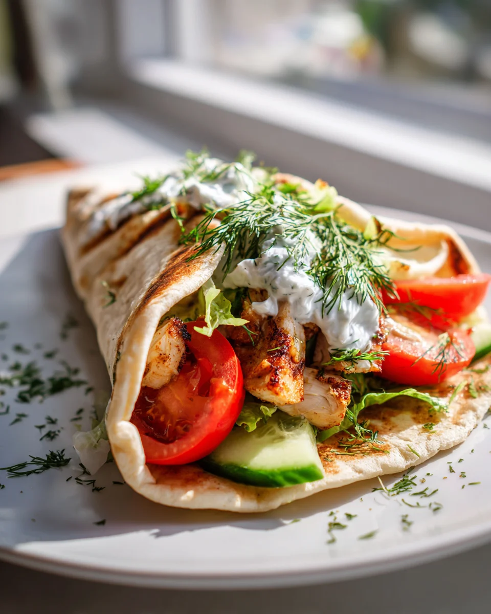 One Pan Griekse Kip Flatbread Wraps mit Tzatziki Rezept