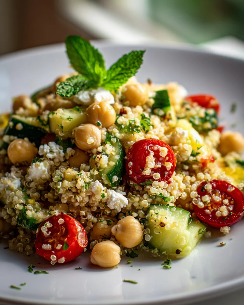 Proteinreicher Kichererbsen-Feta-Avocado-Salat mit Quinoa