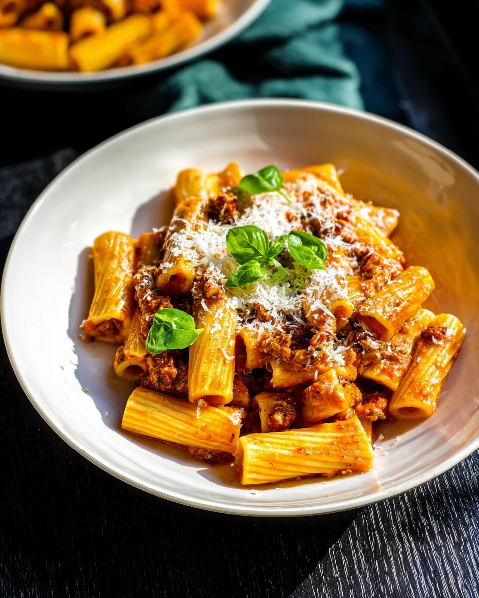 Rigatoni Mafiosi mit Rinderhack und Tomatensauce