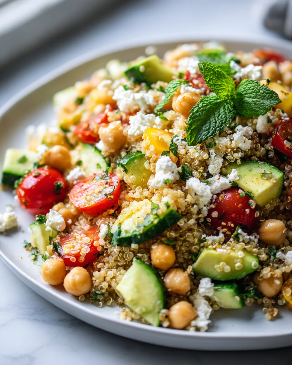 Proteinreicher Kichererbsen-Feta-Avocado-Salat mit Quinoa