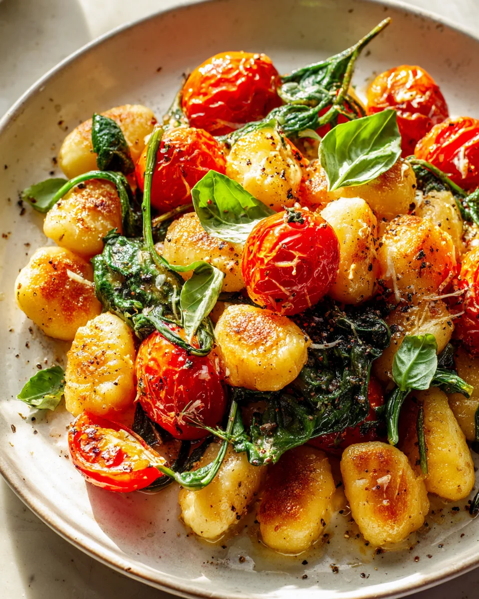 Einfaches Sheet Pan Rezept: Gnocchi mit Tomaten und Spinat