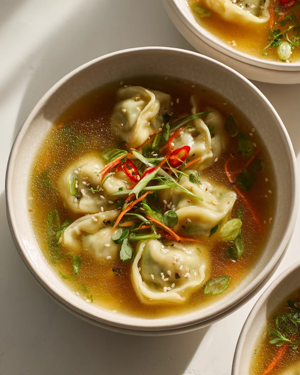 Gemüse-Dumpling-Suppe mit Sesam-Brühe: Lecker & gesund!