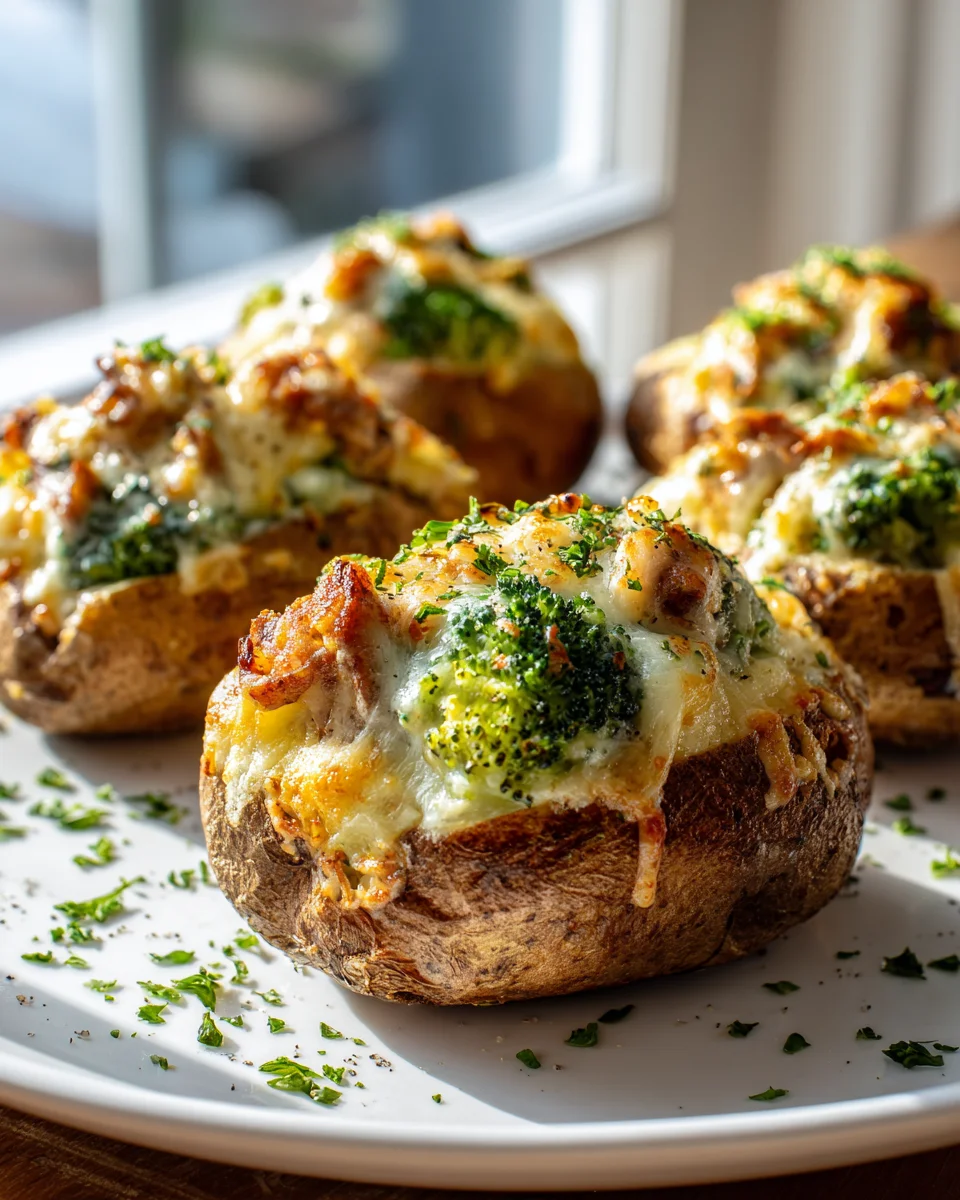 Steak gefüllte zweimal gebackene Kartoffeln mit Brokkoli & Parmesan