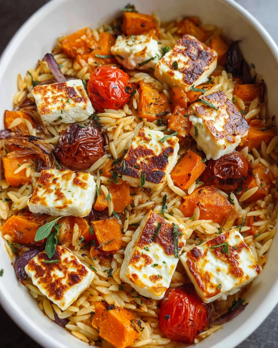 Herbstlicher Halloumi-Orzo-Auflauf
