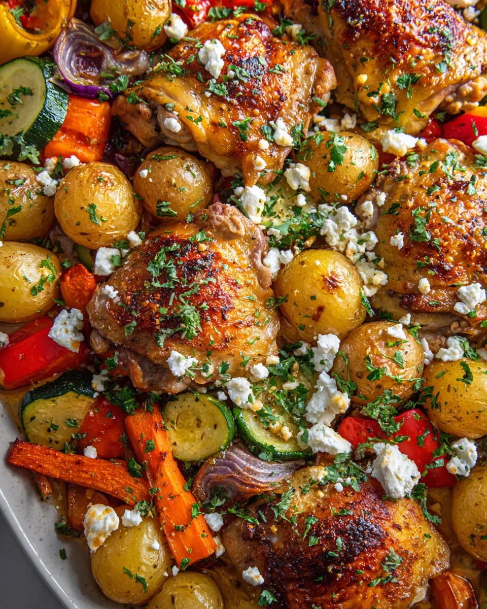 Sheet Pan Hähnchen mit Feta und geröstetem Gemüse Rezept