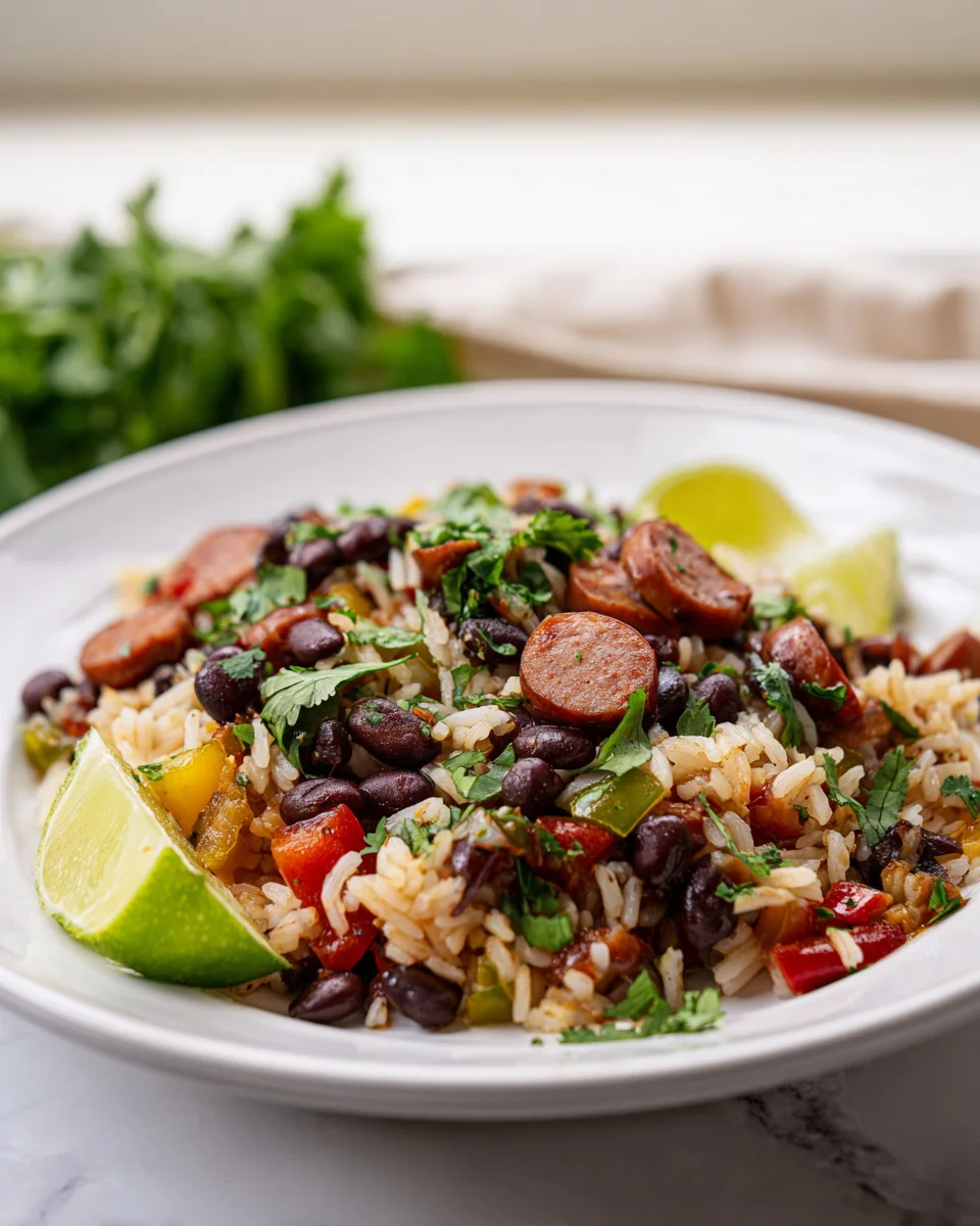 Schwarze Bohnen und Reis mit Wurst – Herzhaftes Rezept!