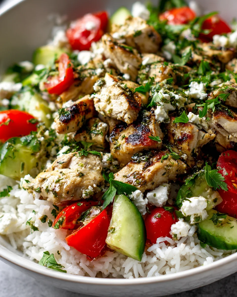 Griechische Hähnchen-Bowls mit Zitronen-Kräuter-Dressing